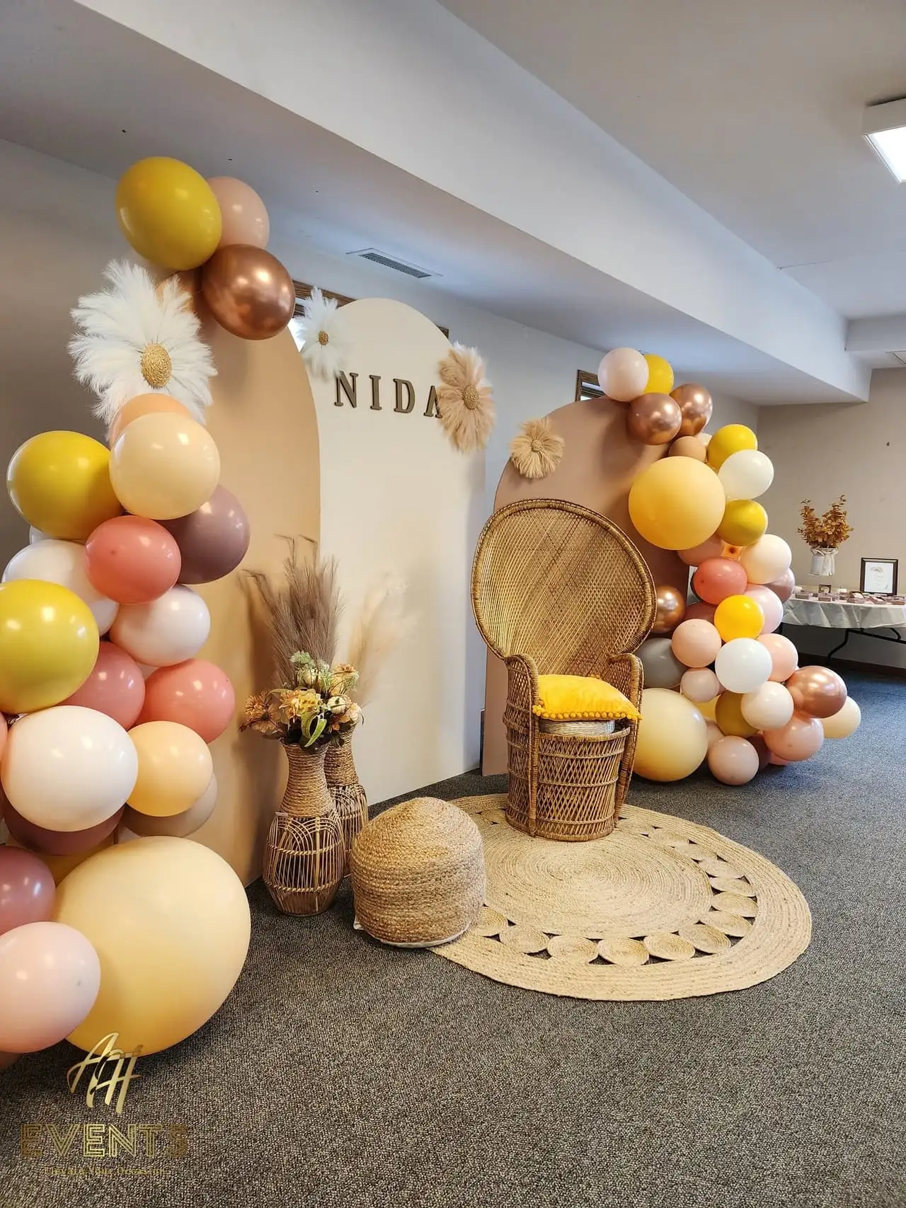 Boho Baby Shower — a custom themed environment built by AH Crafted.